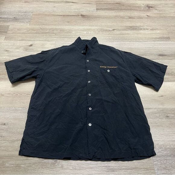 Harley Davidson Embroidered Shirt Mens Size XXL Black Vintage SILK RARE - Picture 4 of 9